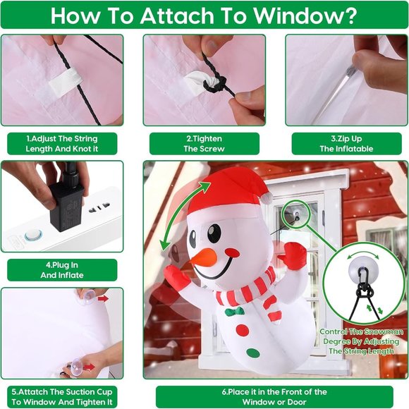 Christmas Inflatable Snowman Decor, 4ft Christmas Window Decor Blow Up,LED - Picture 4 of 6